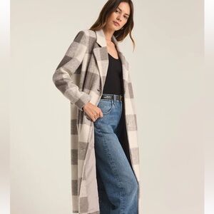 Z SUPPLY Conway Buffalo Plaid Long Coat - Gray and White Size S NWT